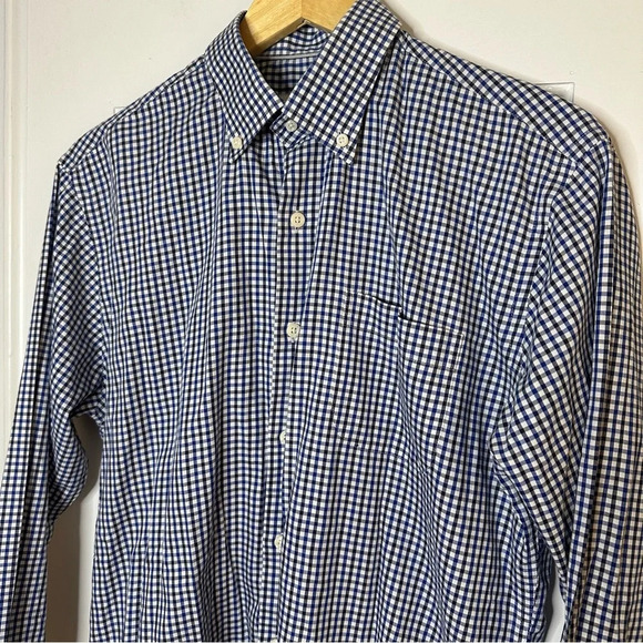 PETER MILLAR Gingham Button Down Long Sleeve Shirt Blue Black Checkered Medium - Picture 2 of 6